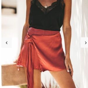 New Vici Love Bait Satin Wrap Skort - Clay (Small)